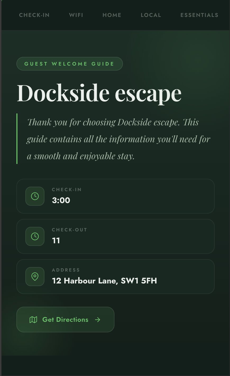 Hosty welcome guide — Dockside escape homepage