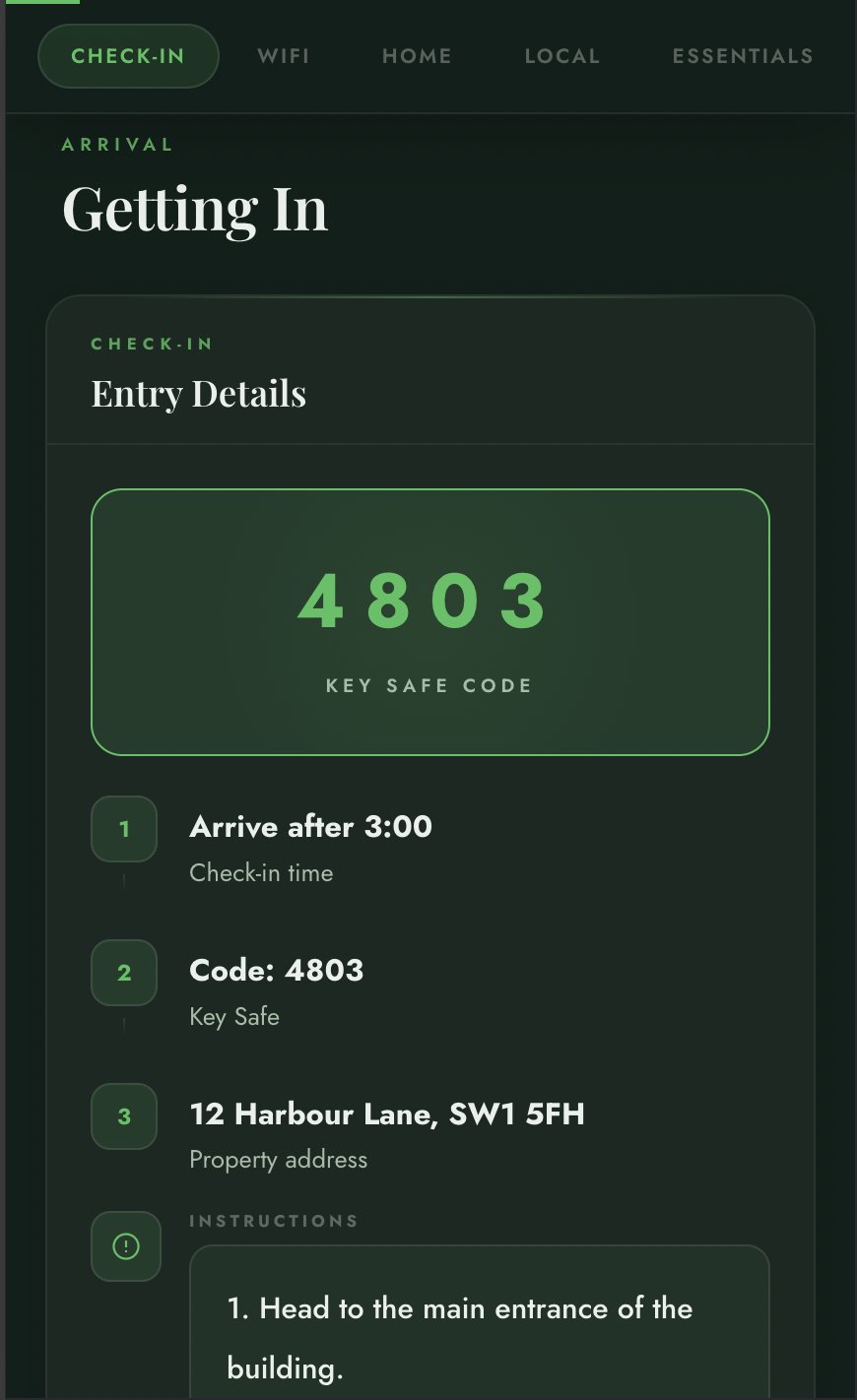 Hosty welcome guide — check-in and entry details